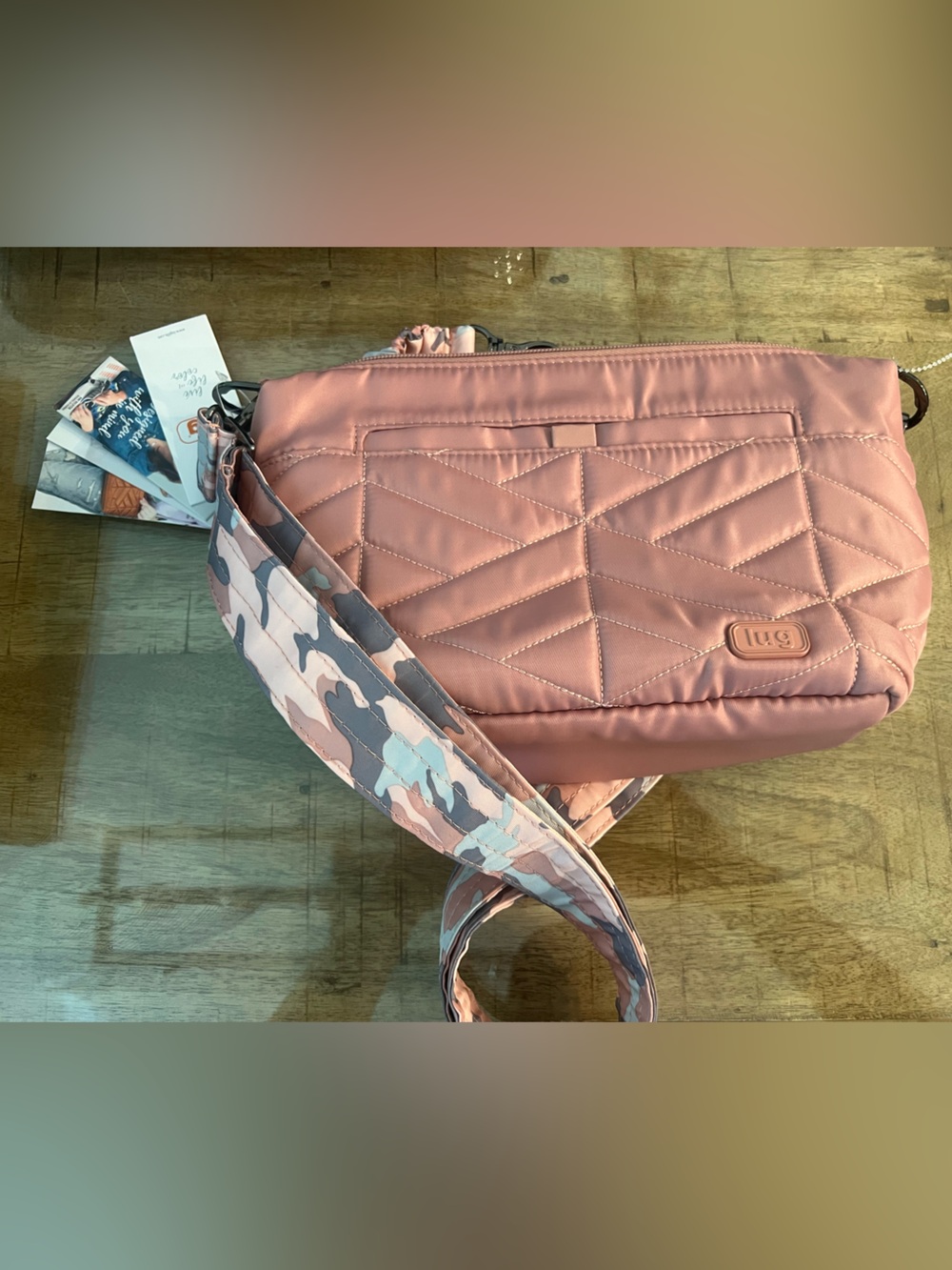 Lug Flare Camo strap Rose Pink Crossbody purse bag NWT